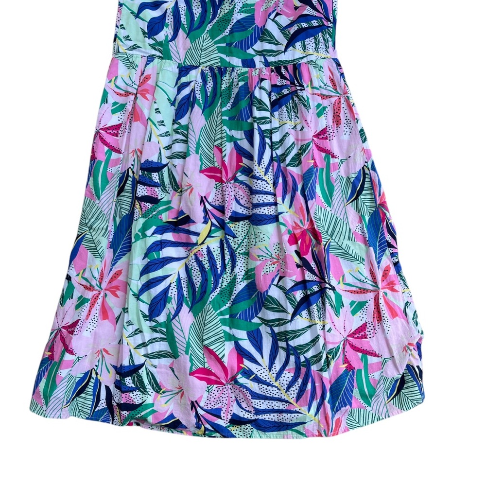 Loft Palm Print Double Strap V Neck Midi Dress Size 4 Resort Wear Flowy Chic - Picture 8 of 9